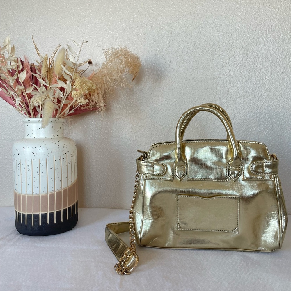 JustFab Gold Metallic Satchel Bag | Chain Crossbody & Top Handle Purse